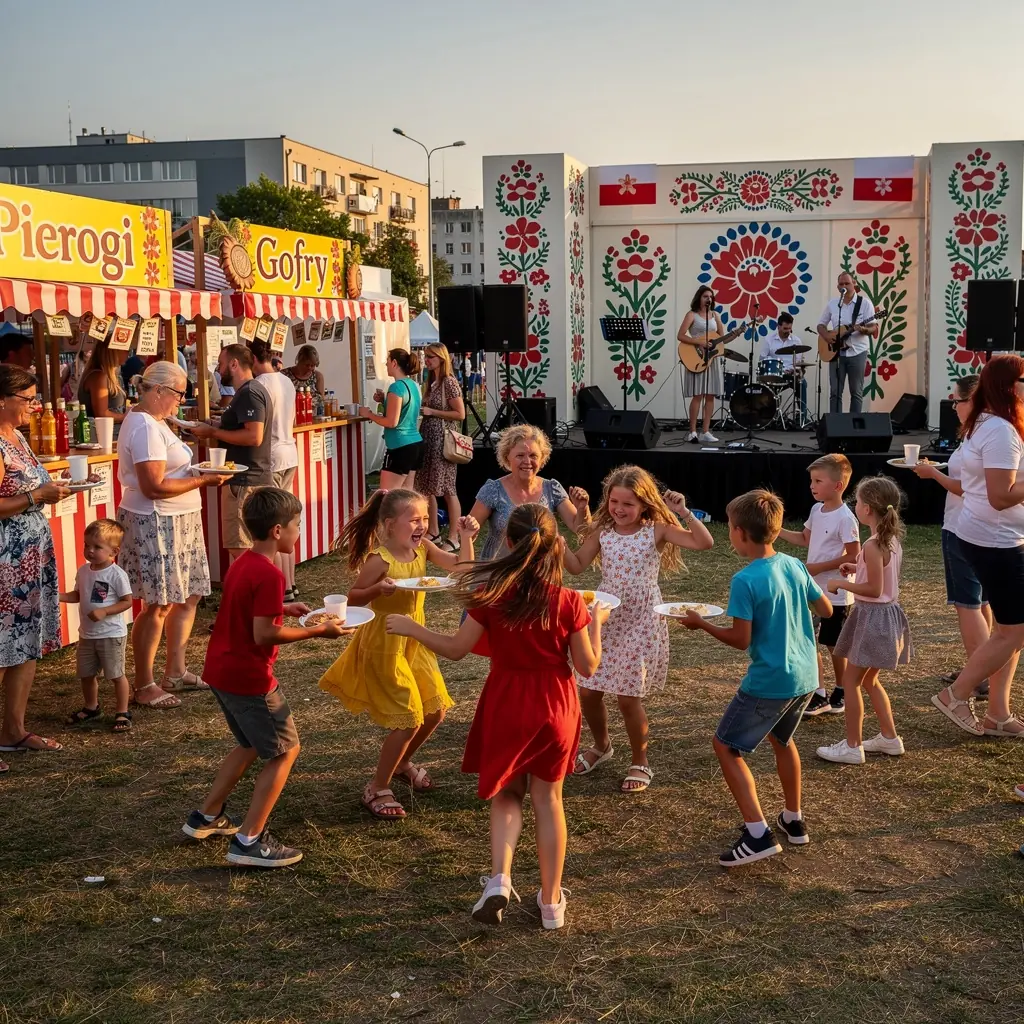 Dzieci bawiące się w parku podczas organizowanego wydarzenia społecznego.